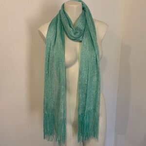 Vintage Y2K Sparkly Teal Blue Green Mermaid Skinny Scarf
